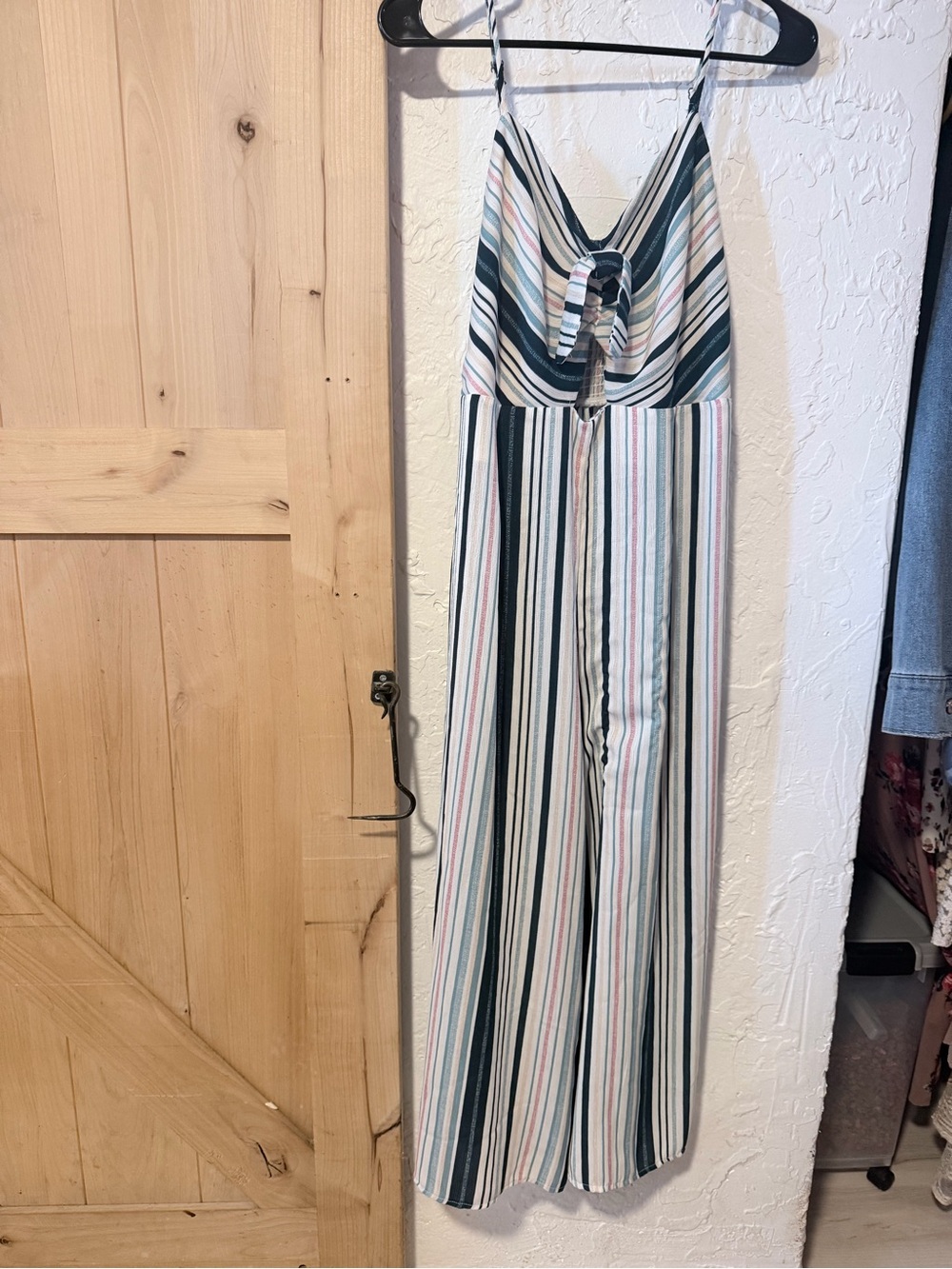 Xhilaration Striped Tie-Front Wide-Leg Jumpsuit in Navy, White & Pink